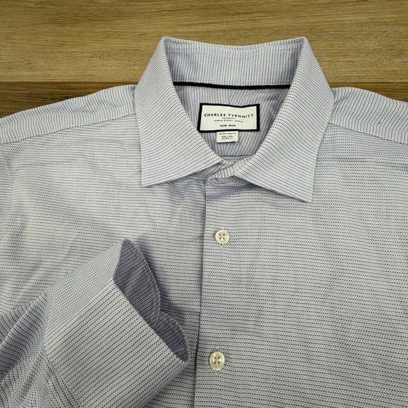 Charles Tyrwhitt Other - Charles Tyrwhitt Dress Shirt Mens 16.5 34 Blue Pink Dots Extra Slim Fit Non Iron
